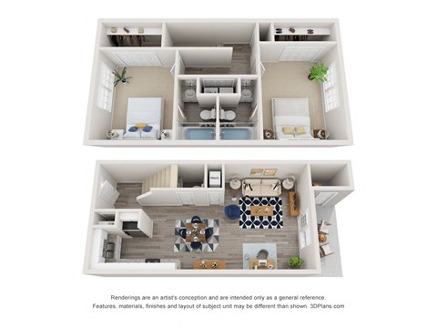 2 bedroom 2 bathroom apartment floor plan at Congaree Villas, West Columbia, SC